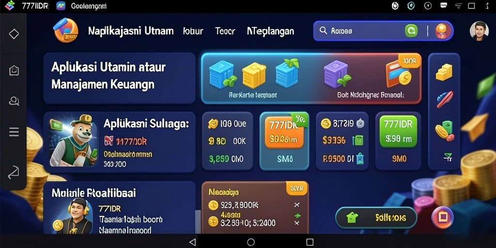 Screenshot aplikasi 777IDR menampilkan fitur manajemen keuangan yang lengkap.