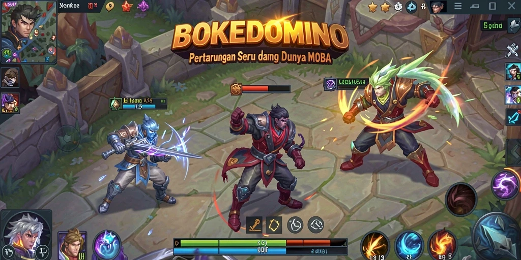Tampilan gameplay seru BOKEDOMINO dalam pertarungan tim.