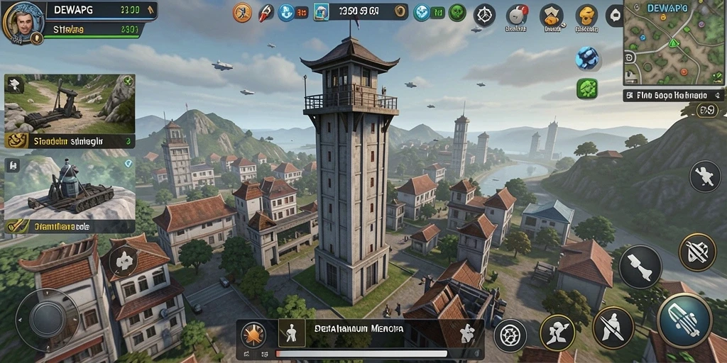 Tampilan gameplay seru pada DEWAPG dengan strategi menara yang menantang.