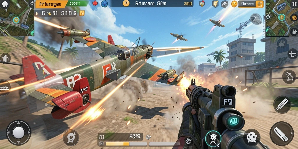 Screenshot utama menunjukkan aksi seru dalam gameplay TPS F7F7.