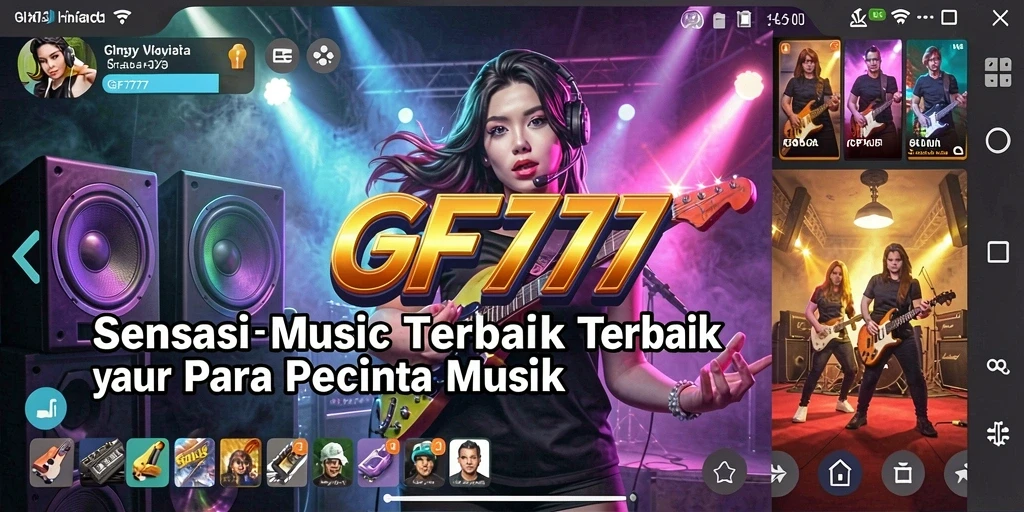 Screenshot utama GF777 menampilkan gameplay seru dengan berbagai lagu dan tantangan.