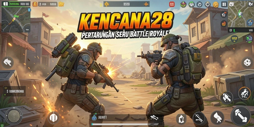 Tangkapan layar menunjukkan aksi intens dalam KENCANA28 di medan perang Battle Royale.